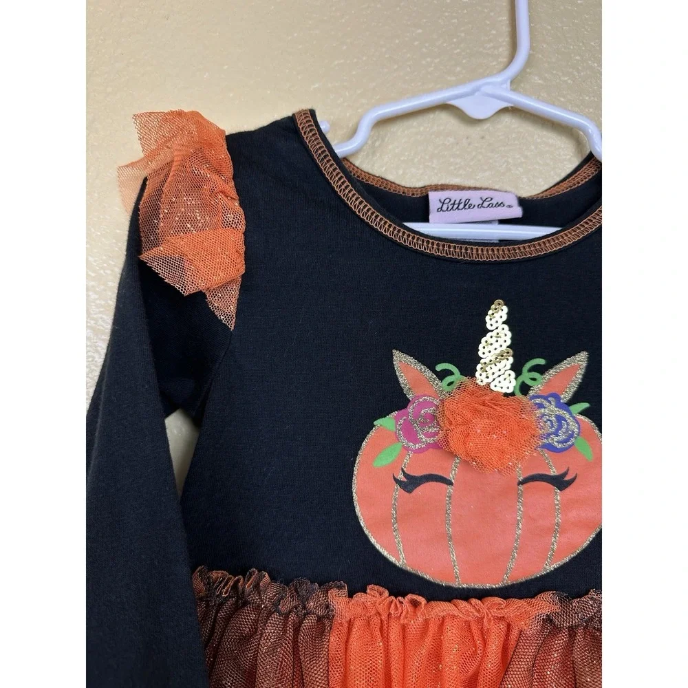 Little Lass 2t Girls Orange Black Halloween Unicorn Pumpkin Sparkle Glitter Tutu